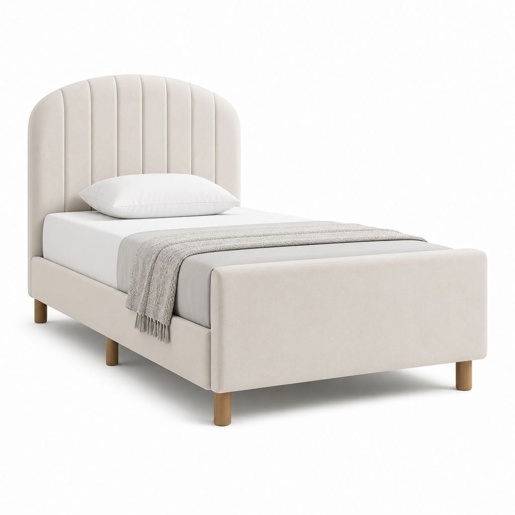 Letto singolo imbottito crema in poliestere con testiera arcuata 90 x 190 cm