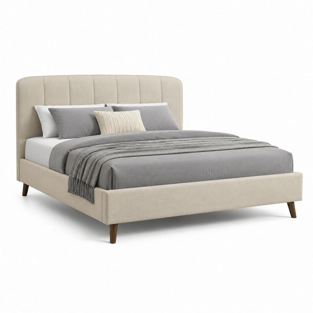 Letto matrimoniale imbottito beige in poliestere rettangolare 160 x 200 cm