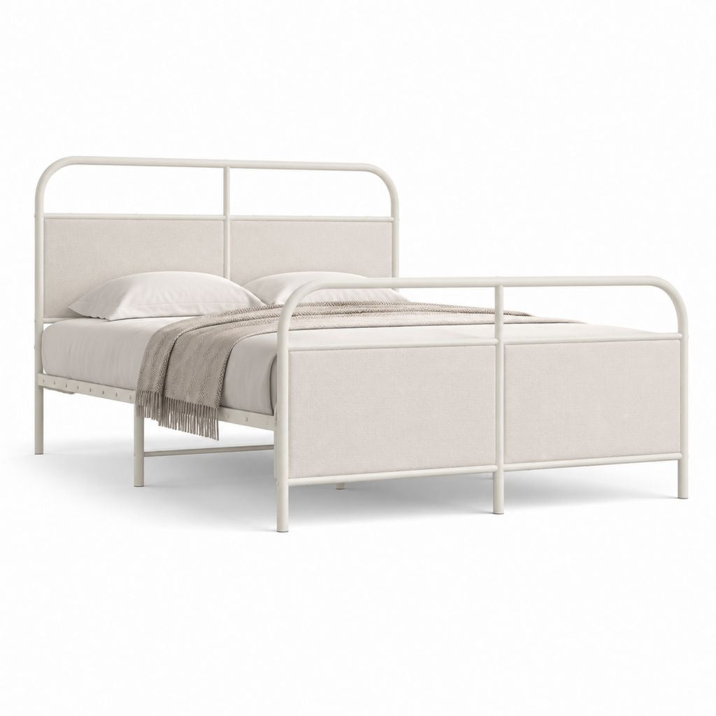 Letto matrimoniale rettangolare in acciaio bianco con pannelli in poliestere 160 x 200 cm