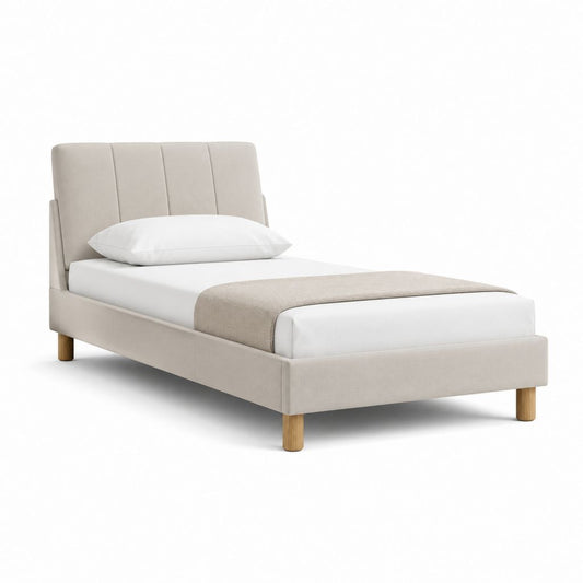Letto singolo imbottito beige in poliestere con struttura 90 x 200 cm