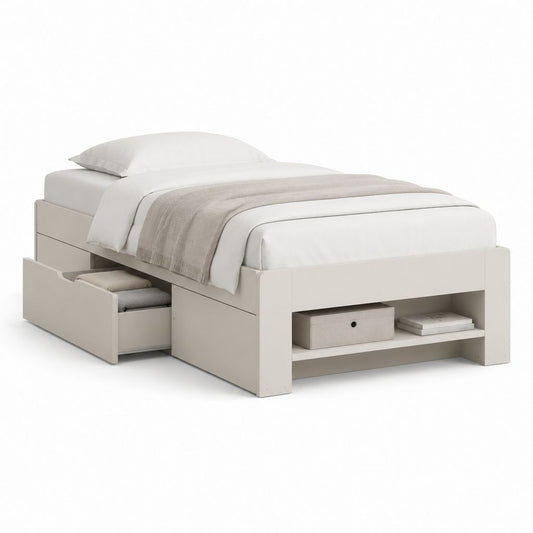 Letto singolo con contenitore bianco in truciolare nobilitato 90 x 200 cm