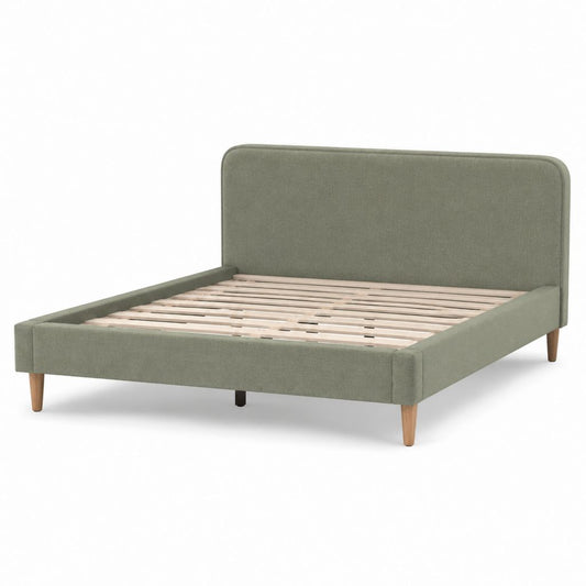 Letto matrimoniale imbottito verde salvia in poliestere rettangolare con rete a doghe 160 x 200 cm