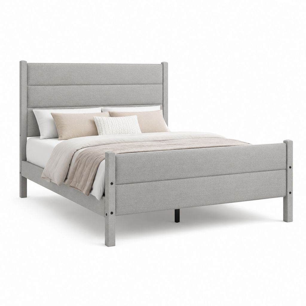 Letto matrimoniale con struttura imbottita grigio chiaro in poliestere 170 x 214 x 125 cm per materasso 160 x 200 cm