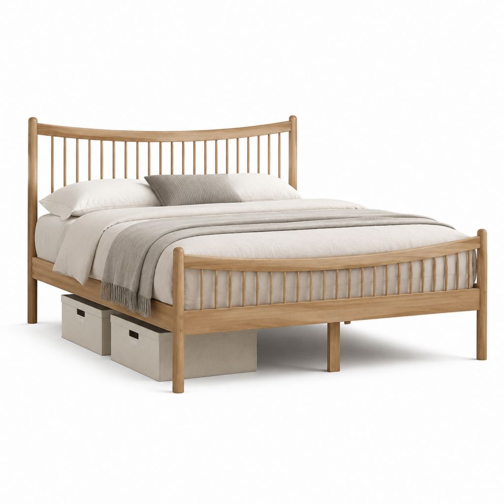 Letto matrimoniale con struttura in legno massello naturale 160 x 200 cm
