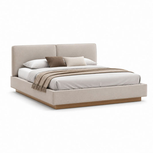 Letto matrimoniale imbottito beige in poliestere e legno 180 x 200 cm