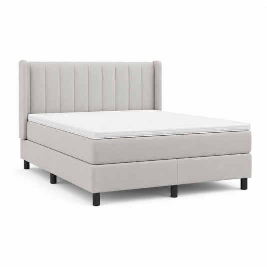 Letto matrimoniale imbottito beige in poliestere con testiera verticale e materasso 160 x 200 cm