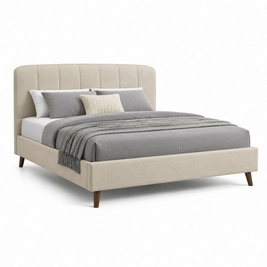 Letto matrimoniale imbottito beige in poliestere rettangolare 160 x 200 cm