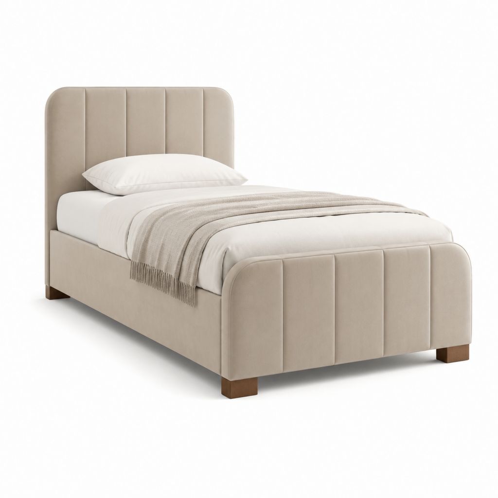 Letto singolo imbottito beige in velluto di poliestere rettangolare 90 x 190 cm