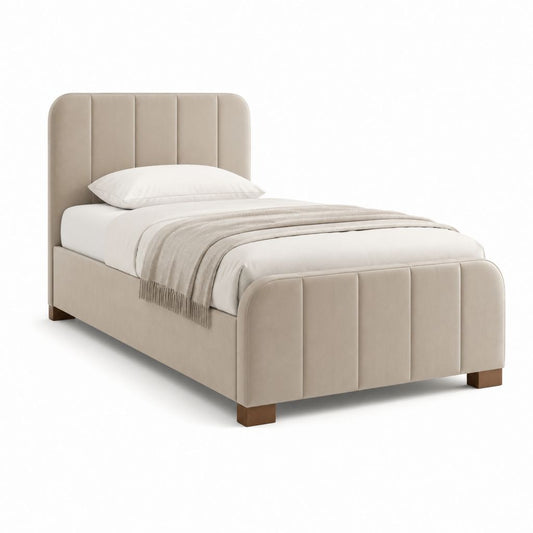 Letto singolo imbottito beige in velluto di poliestere rettangolare 90 x 190 cm