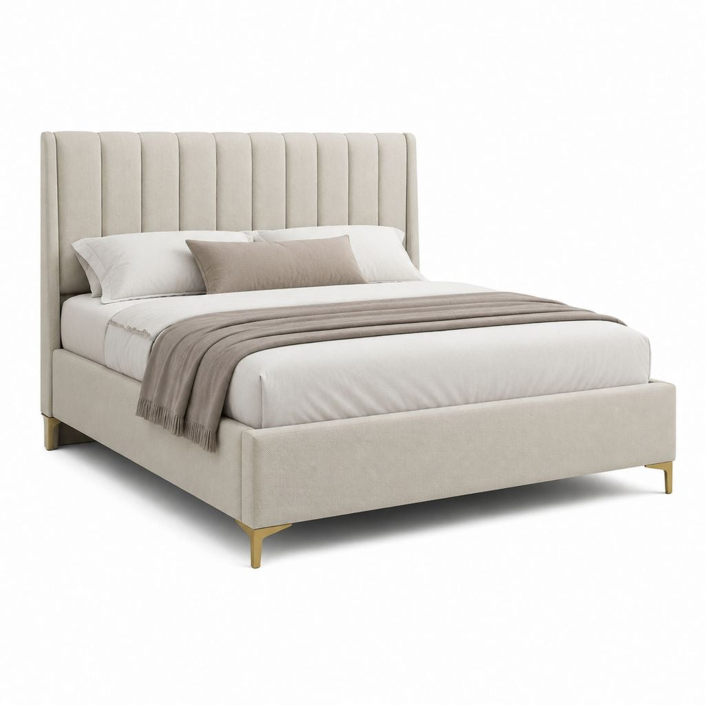 Struttura letto matrimoniale imbottita beige in poliestere rettangolare 160x200 cm