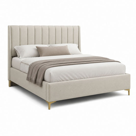Struttura letto matrimoniale imbottita beige in poliestere rettangolare 160x200 cm
