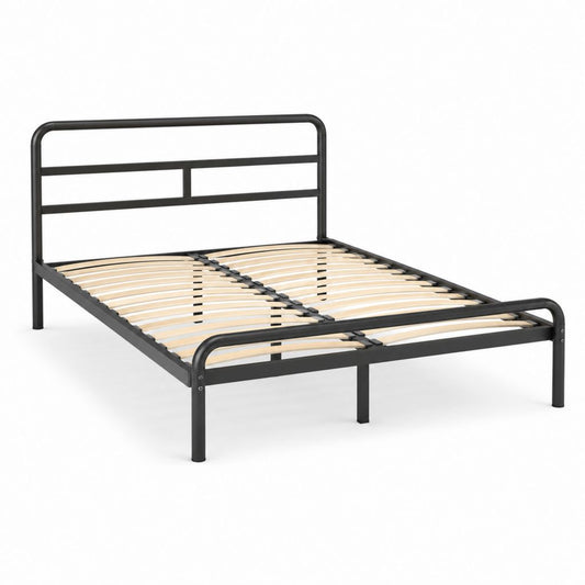 Struttura Letto Matrimoniale Rettangolare Nera in Acciaio con Rete a Doghe 140 x 200 cm
