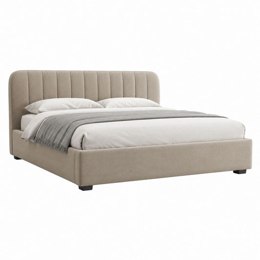 Letto matrimoniale imbottito beige in poliestere con testiera curva 160 x 200 cm