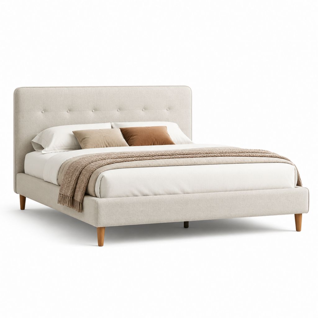 Letto matrimoniale imbottito beige in poliestere rettangolare 160 x 200 cm